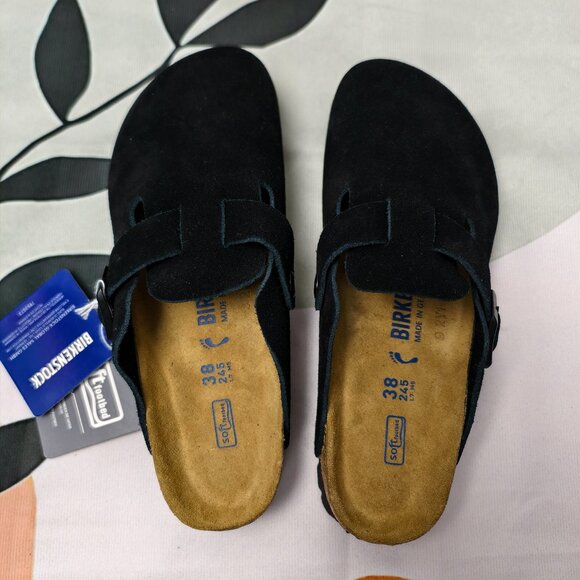 NWT - Women's Black Suede Birkenstock Boston Shoes - Narrow Fit - Picture 2 of 5